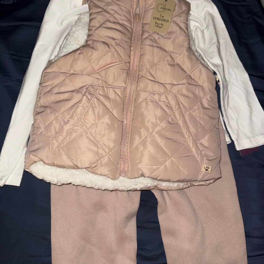 Pink Quilted Vest with Pants Set